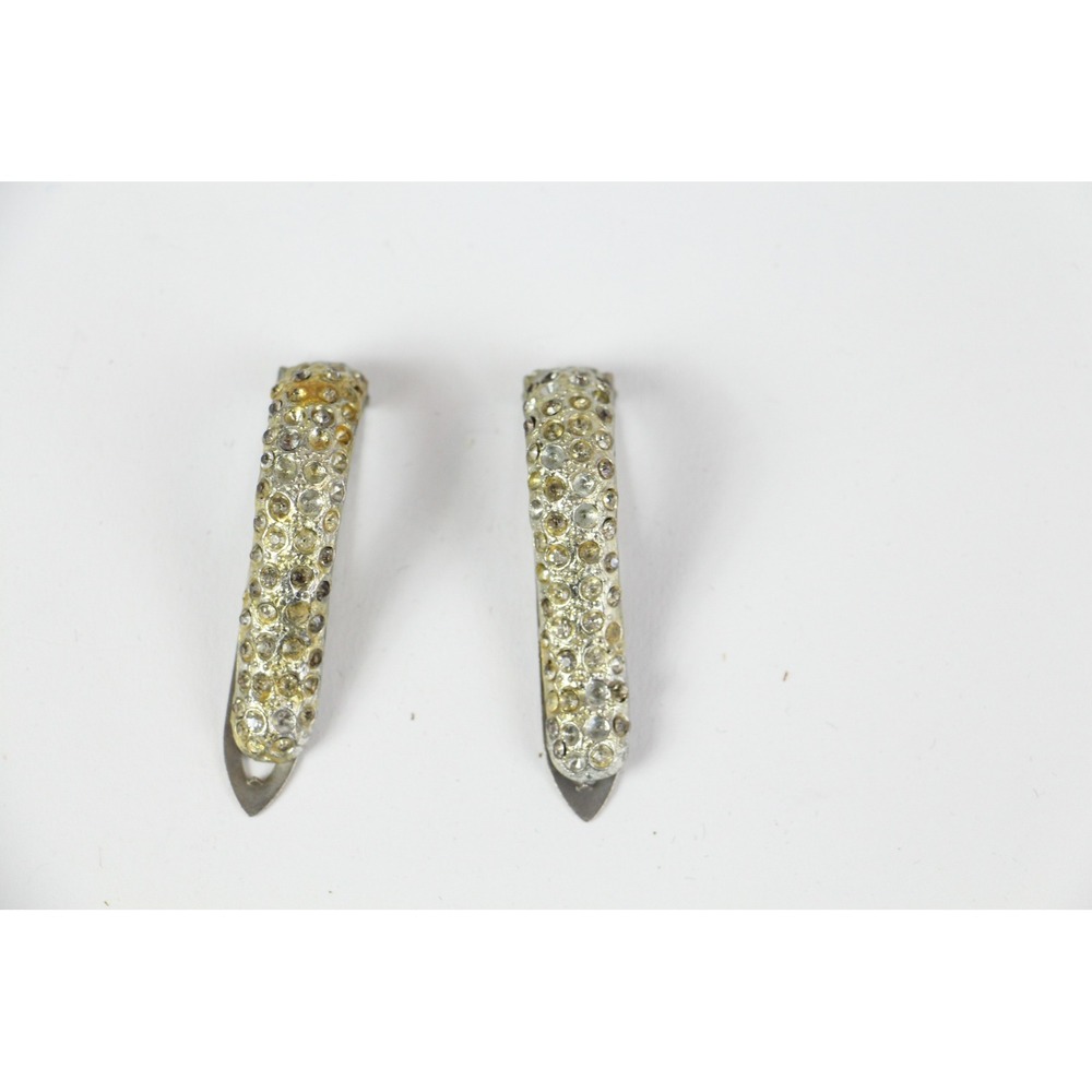 Vintage Silver Tone Rhinestone Dress Clips Art Deco Style Pave Set Pair